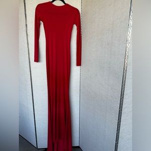 Long red dress with mini train